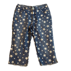 LA Blues Frayed Cropped Denim Star Print Americana Vintage 90s Jeans Women's 14